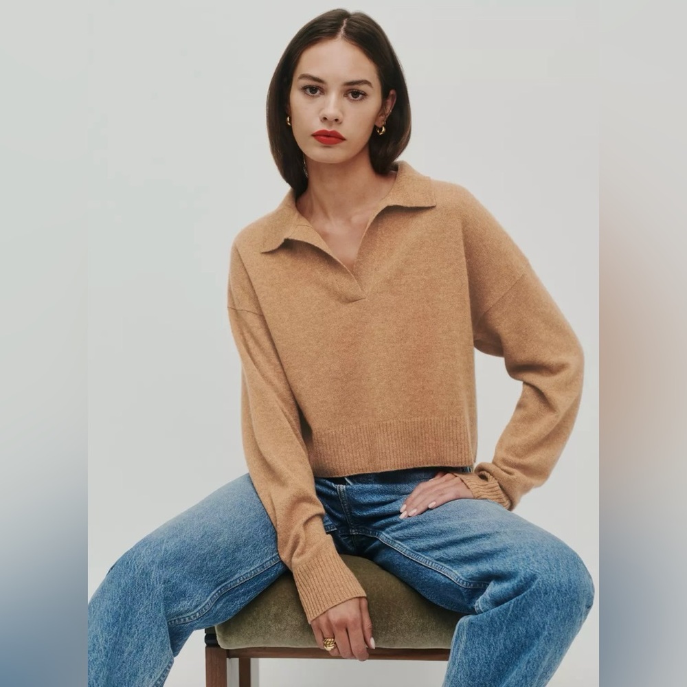 Reformation Cashmere Polo Sweater Camel XS